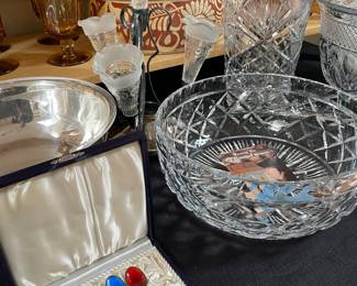 Art Nouveau silver plate Epergne SOLD, Mexican casserole SOLD, Waterford SOLD