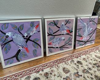 Original art by Lael Cater Seagert, Parrot Triptych.