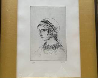 Portrait of a Greek Girl Edna Hibel (1917 - 2015)signed and numbered 46/ 50  Etching $100.
