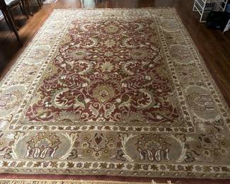 Vintage Indian Oriental thick tufted rug, rust , olive, celadon & ivory  color 8.6’ x 11.6’ $350.