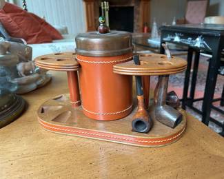 "Duk-It"  Pipe Stand with pipes, tobacco $65.