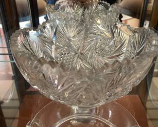 Brilliant cut glass and Steuben 2 handled urn