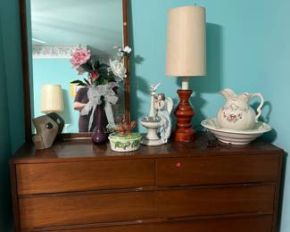 Dresser, mirror, and 2 nightstands