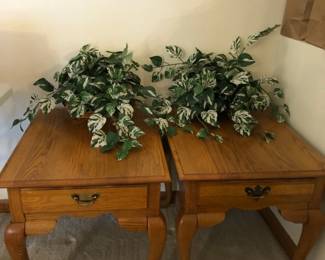 Pair of Broyhill End Tables with Faux Plants