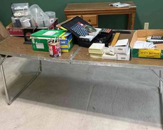 Vintage Folding Table and Assorted Office Supplies