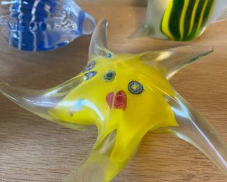  Blown Glass Yellow, Clear Star Fish Figurine