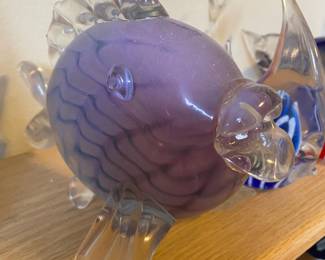 Purple/Clear Blown Glass Fish Signed by Artist