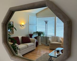 Gray Tufted Octagon Wall Mirror