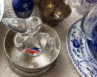 Blown Glass Pelican with Fish Inside Figurine