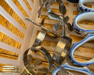 Set of 4 Flatware Themed Napkin Rings, Set of 4 Delft Blue Ceramic Napkin Rings