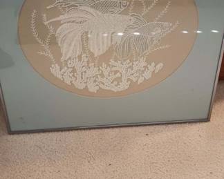 Framed & Matted Fish and Coral Needlepoint