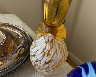 Blown Amber Glass with White Splatter Pattern Decanter