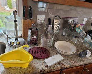 Yellow Swan Drain Basket/Strainer, Two Flatware Themed Silicone Trivets, Smith's Edge Grip Knife Sharpener, Stainless Paper Towel Holder