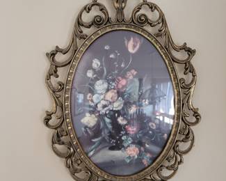  Italian Metal Framed Bubble Glass Floral Art