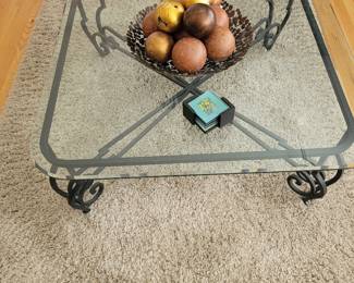 Square Glass Top Coffee Table with Wrought Iron Base
