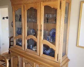 Carved Oak China Hutch with Floral Design