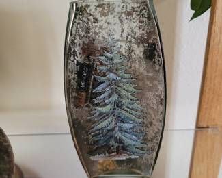 Glass Vase with Evergreen Tree Design
