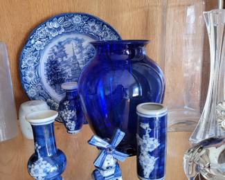 Pair Blue White Porcelain Ceramic Vases with Cherry Blossom Design, Liberty Blue Old North Church Dinner Plate