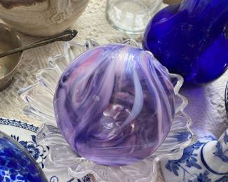 Blown Glass Purple Swirl Sphere