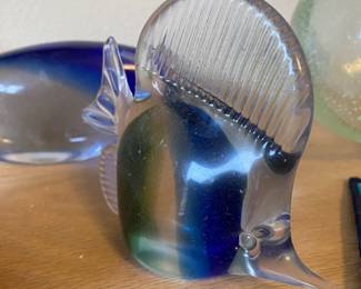  Blown Glass Blue, Green & Clear Angel Fish Figurine