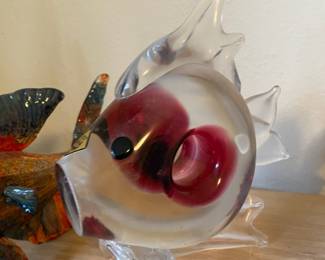 Chribska Glassworks Pink/Clear Blown Glass Fish Figurinev - Made in Czechoslovakia 

