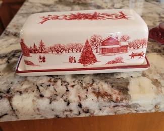 Bico Toile De Jouy Winter Wonderland Ceramic Butter Dish