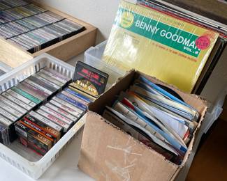 Assortment of Vinyl Records, 45 RPMs, Cassette Tapes