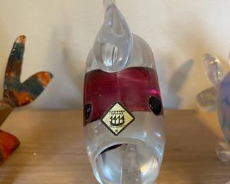 Chribska Glassworks Pink/Clear Blown Glass Fish Figurinev - Made in Czechoslovakia 
