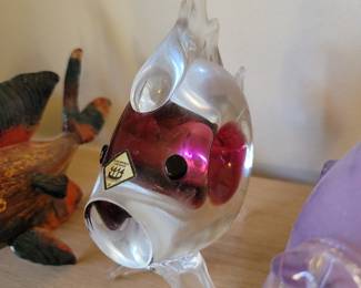 Chribska Glassworks Pink/Clear Blown Glass Fish Figurinev - Made in Czechoslovakia 