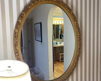 Ornate Gold Tone Oval Wall Mirror