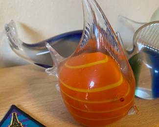  Blown Glass Orange, Yellow & Clear Angel Fish Figurine