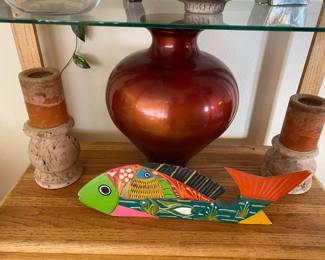 Mexican Folk Art Hand Painted Wood Carved Fish 