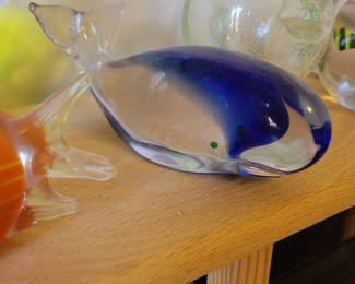 Blown Glass Blue/Clear Whale Figurine