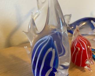 Blown Glass Blue/White Angel Fish Figurine 
