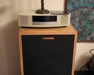 Pair of Klipsch Heresy HBR Speakers, Wood Carved Weight Scale, Bose Wave Radio II AM/FM Radio 