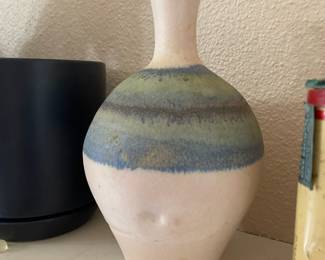 Green, Blue & White Pottery Vase by Ruth Porter