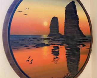 Painting on Wood Plaque of Cannon Beach by Larson