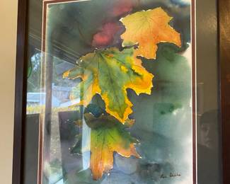 Framed & Matted Watercolor Painting "Fall Leaves" by L. Drake