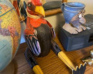 Hand Painted Wooden Rooster With Movable Legs 
