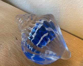 Blown Glass Cobalt Blue/Clear Conch Shell Figurine