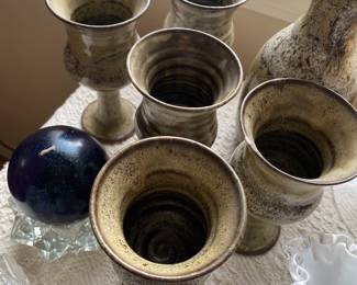 Set of 5 Pottery Goblets and Pitcher