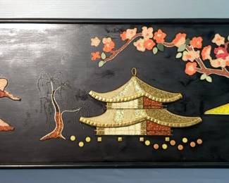Handmade Oriental Wall Art Adorned With Beads And Stones, 58" x 17.5"