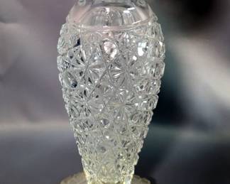 Cut Glass Pitcher, 9.5" Tall, Crystal Ice Bucket, 10" Tall, Glass Candle Holders, 11" Tall, Qty 2, And Pressed Glass Bowl