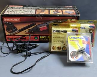 Craftsman Variable Speed Rotary Tool, Model 61082, In Original Box, Sears Engraver, Model 9-42960, Powers On, And Dremel 31 And 69Pc Sets