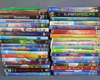 DVD Assortment Including Cars, Lilo & Stitch, Shrek 2, Tinker Bell, Tangled, Muppets Christmas, Hannah Montana Collection, And More