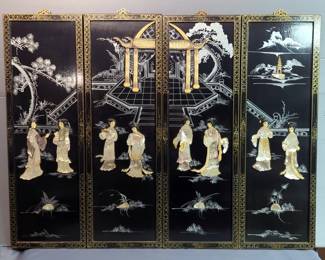 Oriental Black Lacquer Wall Panels, Qty 4, All Measure 36" x 12"