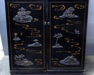 Oriental Themed 2 Door Media Cabinet, 35" x 31.5" x 20.5"