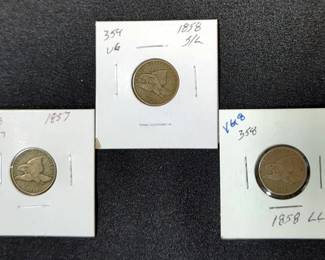 1857 & 1858 (2) Flying Eagle Pennies, Total Qty 3