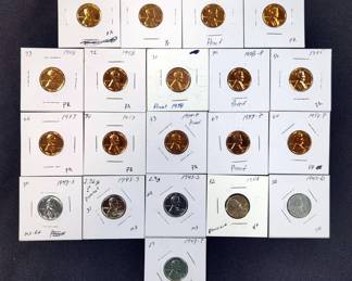 1950s US Copper Wheat Penny Proofs, Qty 14, And 1943 Steel Wheat Pennies, Qty 6