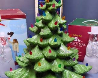 Christmas Decor Including Vintage 2 Piece 16" Lighted Christmas Tree